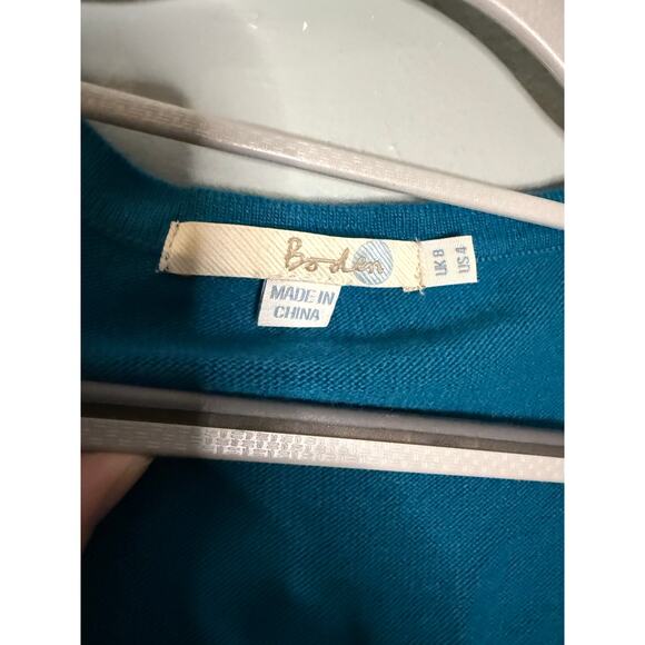 Boden Teal Blue Turquoise Silk Contrast Velvet Dress - Picture 3 of 9